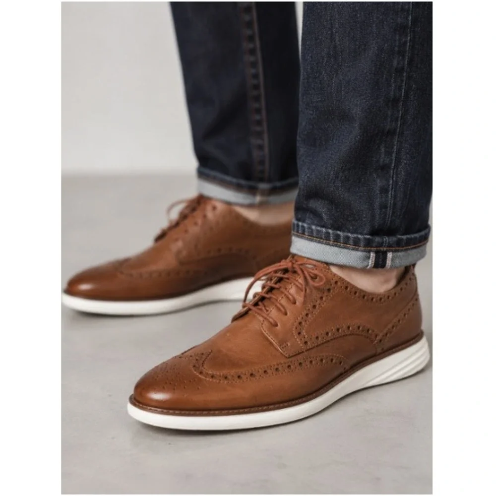 Cole‎ Haan Men's Chestnut Leather Grand Evolution Wingtip Oxford Shoes Size 10 M